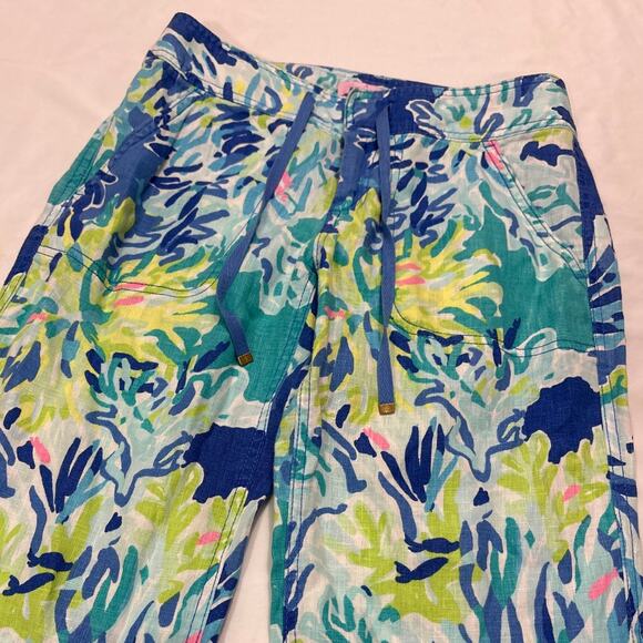 Lilly Pulitzer Womens 00 Galley Drawstring Linen Pants Beachy Coastal 100% Linen - Picture 2 of 9